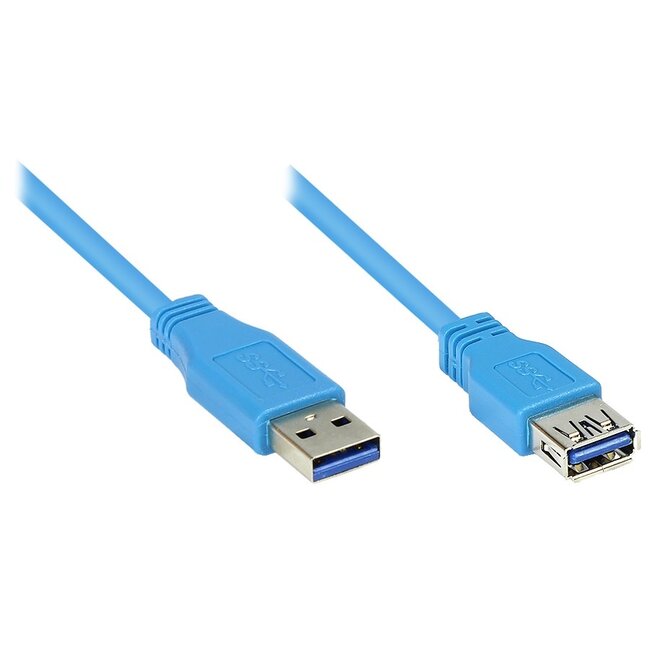 USB naar USB verlengkabel - USB3.0 - tot 0,9A / blauw - 0,50 meter