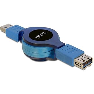 DeLOCK USB naar USB uittrekbare verlengkabel - USB3.0 - tot 0,9A / blauw - 1 meter