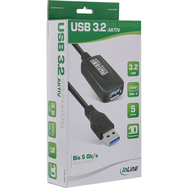InLine actieve USB naar USB verlengkabel - USB3.0 - tot 0,9A - 5 meter