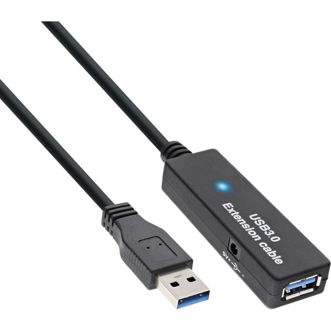 InLine actieve USB naar USB verlengkabel - externe voedingsadapter - USB3.0 - tot 0,9A - 20 meter