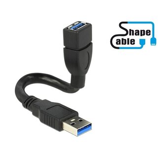 DeLOCK USB naar USB vormbare verlengkabel - USB3.0 - tot 2A / zwart - 0,15 meter