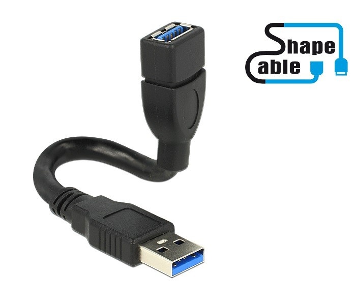 DeLOCK USB naar USB vormbare verlengkabel - USB3.0 - tot 2A / zwart - 0,15 meter