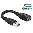 USB naar USB vormbare verlengkabel - USB3.0 - tot 2A / zwart - 0,15 meter