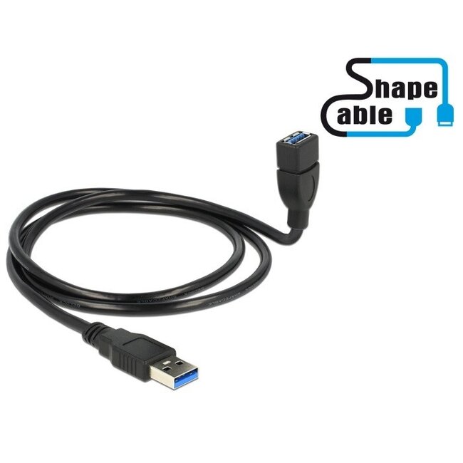 USB naar USB vormbare verlengkabel - USB3.0 - tot 2A / zwart - 1 meter