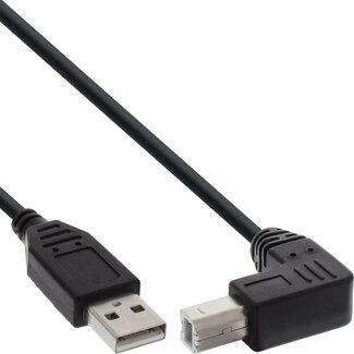 InLine USB-A naar USB-B haaks (beneden) kabel - USB2.0 - tot 1A / zwart - 0,30 meter