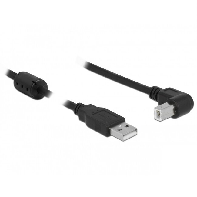 USB-A naar USB-B haaks (beneden) kabel - USB2.0 - tot 2A / zwart - 0,50 meter