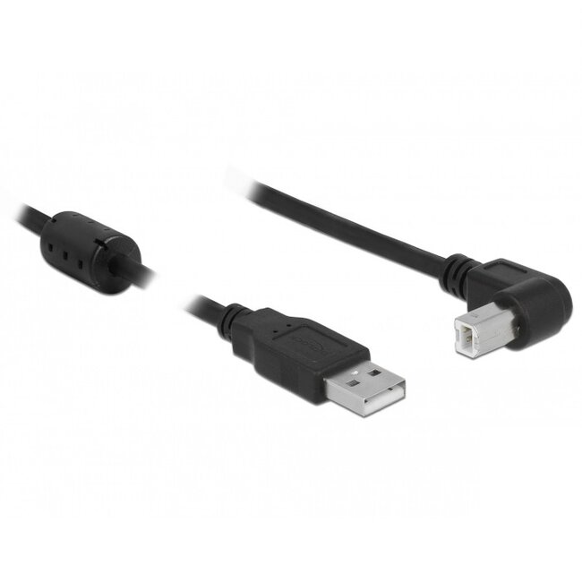 USB-A naar USB-B haaks (beneden) kabel - USB2.0 - tot 2A / zwart - 2 meter