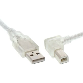 InLine USB naar USB-B haaks kabel - USB2.0 - tot 2A / transparant - 0,30 meter