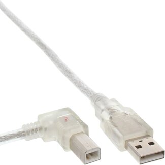 InLine USB naar USB-B haaks kabel - USB2.0 - tot 2A / transparant - 1 meter