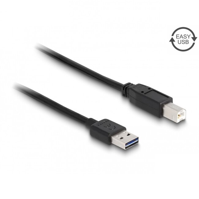 Easy-USB-A naar USB-B kabel - USB2.0 - tot 2A / zwart - 2 meter