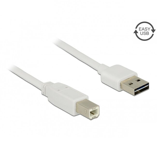 Easy-USB-A naar USB-B kabel - USB2.0 - tot 2A / wit - 1 meter
