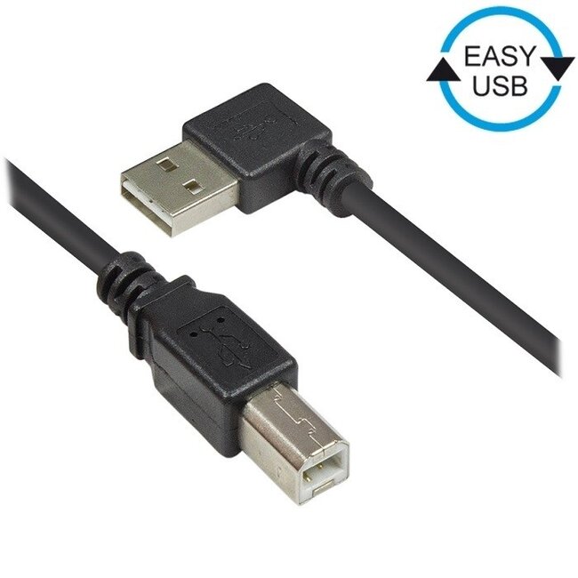 Easy-USB haaks naar USB-B kabel - USB2.0 - tot 0,5A / zwart - 5 meter