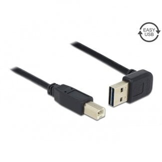 DeLOCK Easy-USB-A haaks (boven/beneden) naar USB-B kabel - USB2.0 - tot 2A / zwart - 1 meter