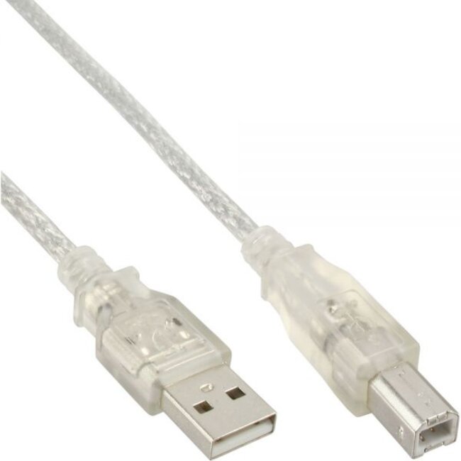 USB naar USB-B kabel - USB2.0 - tot 0,5A / transparant - 7 meter