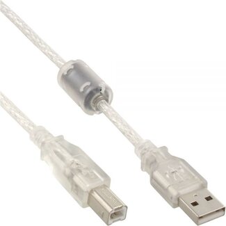 InLine USB naar USB-B kabel - USB2.0 - tot 2A / transparant - 0,30 meter