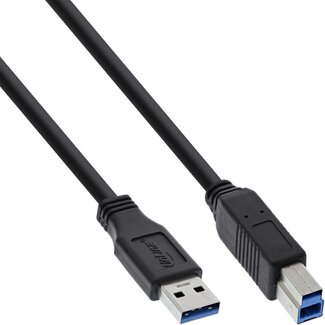 InLine USB-A naar USB-B kabel - USB3.0 - tot 2A / zwart - 1 meter