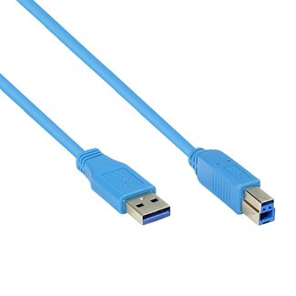 Coretek USB-A naar USB-B kabel - USB3.0 - tot 0,9A / blauw - 0,30 meter