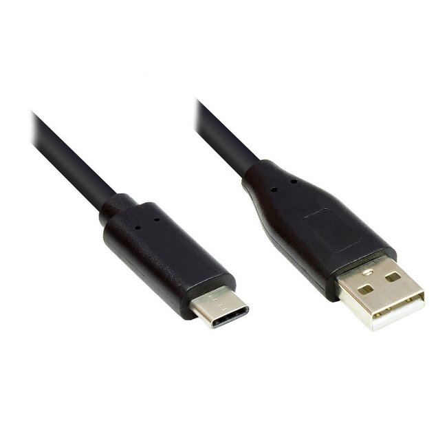 USB-C naar USB-A kabel - USB2.0 - tot 2A / zwart - 0,10 meter