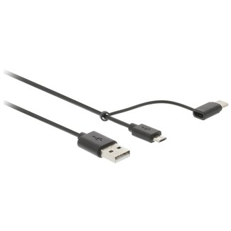 Nedis USB Micro B + USB-C naar USB-A combikabel - USB2.0 - tot 2A / zwart - 1 meter