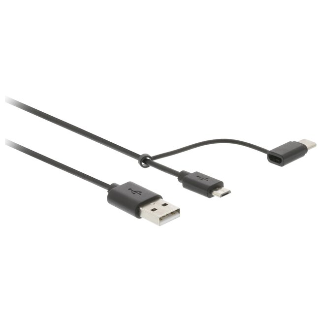 USB Micro B + USB-C naar USB-A combikabel - USB2.0 - tot 2A / zwart - 1 meter