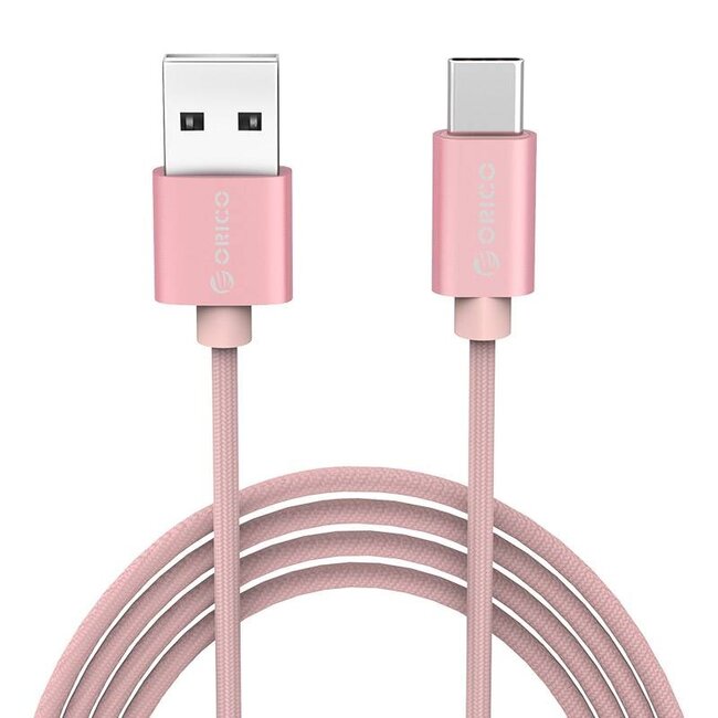 Orico USB-C naar USB-A nylon kabel - USB2.0 - tot 3A / roze - 1 meter