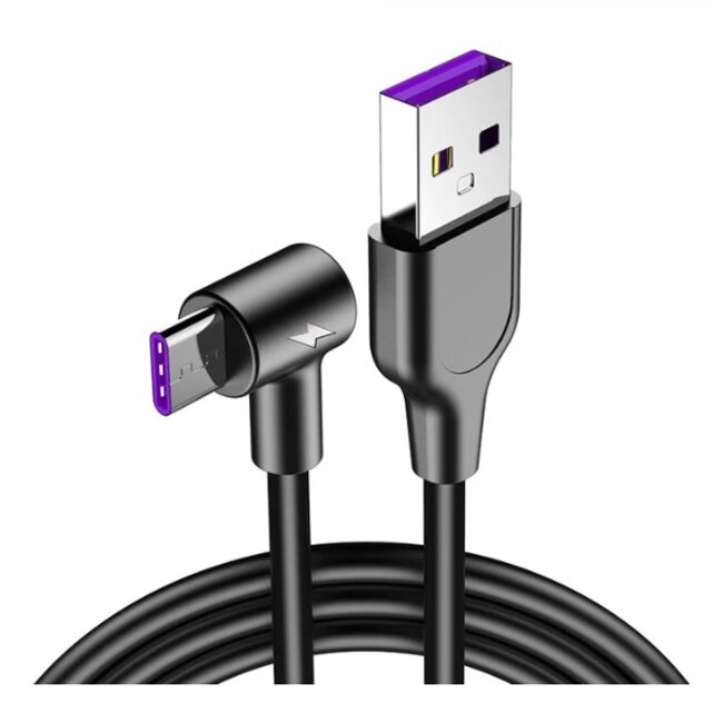 USB-C haaks naar USB-A snellaadkabel - USB2.0 - tot 3A / zwart - 1 meter