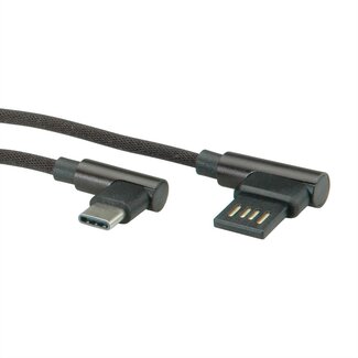 Roline USB-C haaks naar Easy-USB-A haaks kabel - USB2.0 - tot 3A / zwart - 0,80 meter