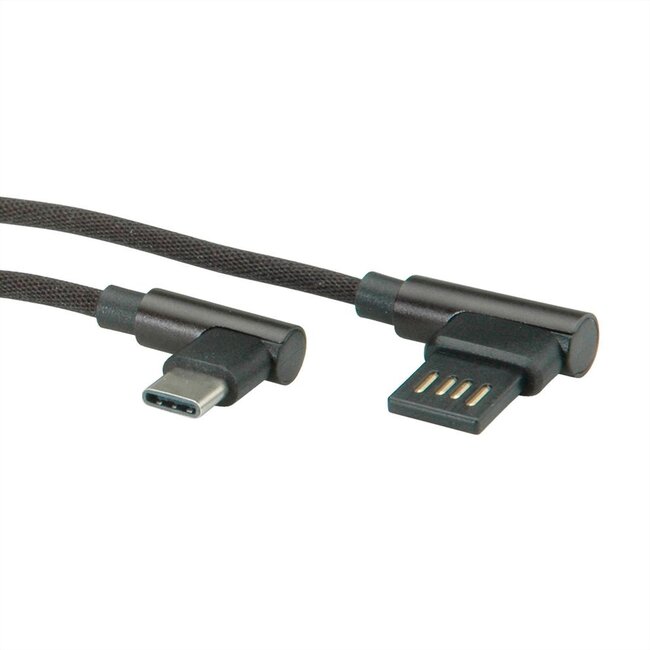USB-C haaks naar Easy-USB-A haaks kabel - USB2.0 - tot 3A / zwart - 0,80 meter