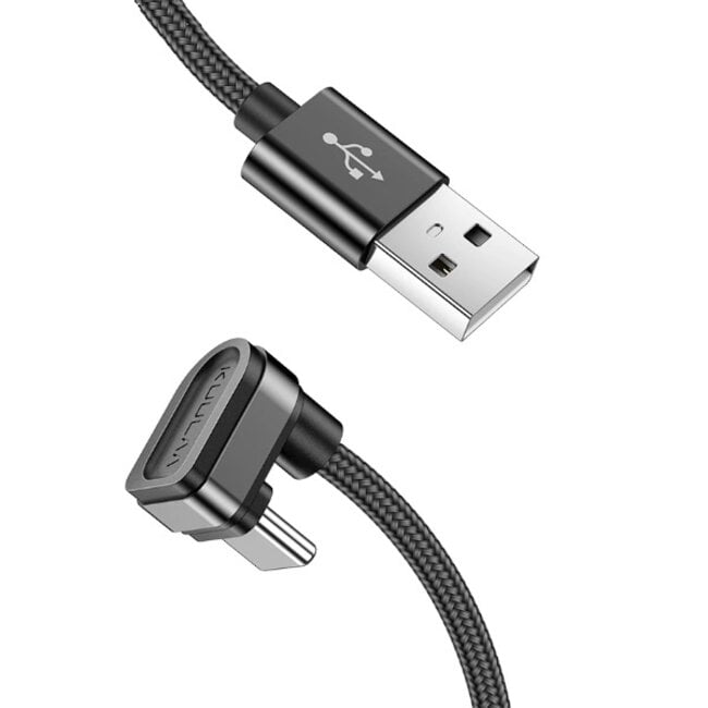 USB-C 180° haaks naar USB-A kabel - USB2.0 - tot 2A / zwart - 1 meter