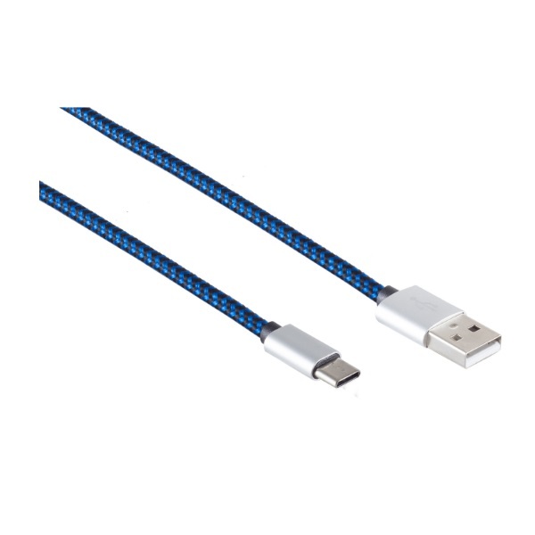 USB-C naar USB-A kabel - USB2.0 - tot 2A / blauw nylon - 2 meter