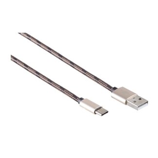 S-Impuls USB-C naar USB-A kabel - USB2.0 - tot 2A / bruin nylon - 0,30 meter
