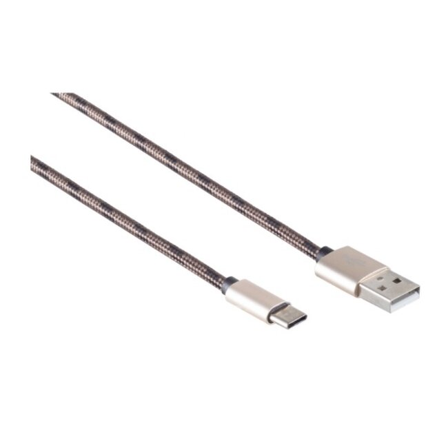 USB-C naar USB-A kabel - USB2.0 - tot 2A / bruin nylon - 0,90 meter