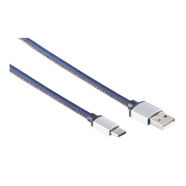 USB-C naar USB-A kabel - USB2.0 - tot 2A / blauw jeans - 1 meter