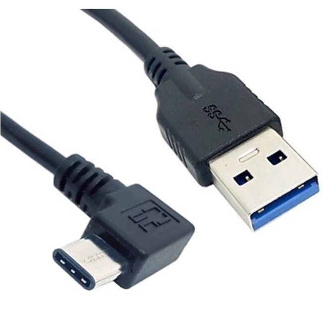 USB-C haaks (links/rechts) naar USB-A kabel - USB3.0 - tot 0,9A / zwart - 1 meter