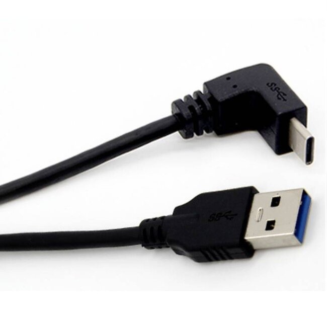 USB-C haaks (boven/beneden) naar USB-A kabel - USB3.0 - tot 0,9A / zwart - 1 meter