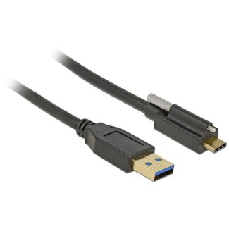 DeLOCK USB-A naar USB-C kabel - USB-C connector met 1 schroef - USB3.1 Gen 2 - tot 3A / zwart - 1 meter