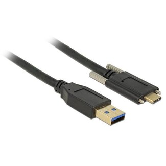 DeLOCK USB-A naar USB-C kabel - USB-C connector met 2 schroeven - USB3.1 Gen 2 - tot 3A / zwart - 1 meter