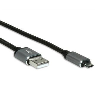 Roline Premium Easy-USB Micro B naar USB-A snellaadkabel - USB2.0 - tot 3A / zwart - 1,8 meter