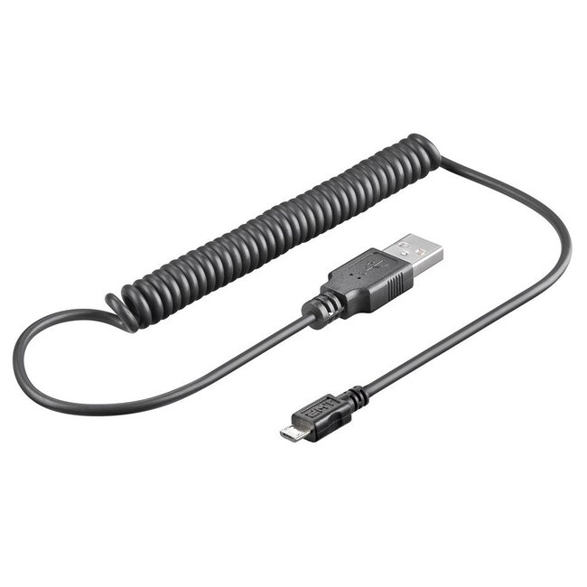 USB Micro B naar USB-A spiraalkabel - USB2.0 - tot 1A / zwart - 1 meter
