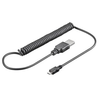 Cablexpert USB Micro B naar USB-A spiraalkabel - USB2.0 - tot 1A / zwart - 1,8 meter