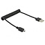 USB Micro B naar USB-A spiraalkabel - USB2.0 - tot 2A / zwart - 0,60 meter