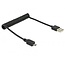 USB Micro B naar USB-A spiraalkabel - USB2.0 - tot 2A / zwart - 1 meter