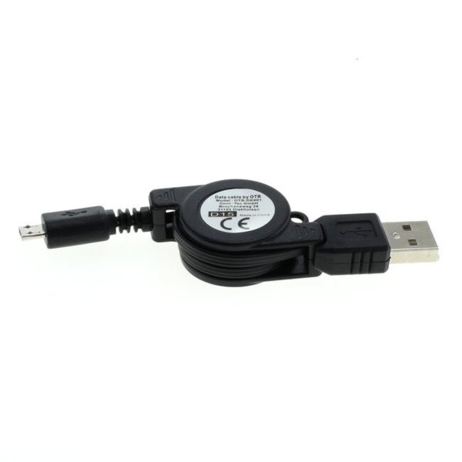 USB Micro B naar USB-A uittrekbare kabel - USB2.0 - tot 1A / zwart - 0,80 meter