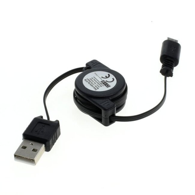 USB Micro B naar USB-A uittrekbare kabel - USB2.0 - tot 1A / zwart - 0,80 meter