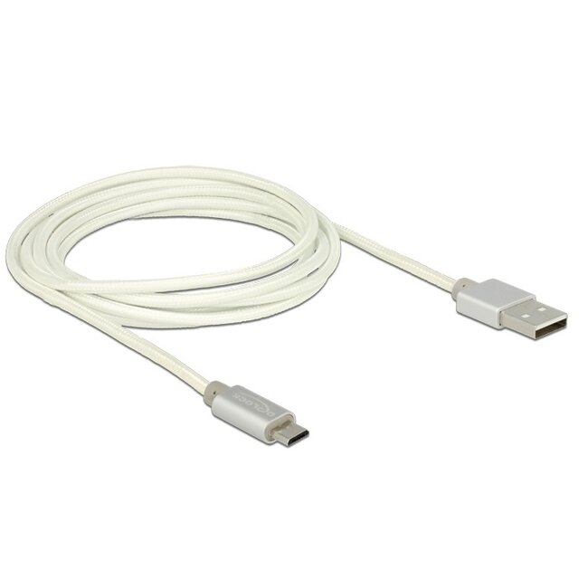 Premium USB Micro B naar USB-A snellaadkabel - USB2.0 - tot 3A / wit - 2 meter