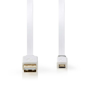 Nedis Nedis USB Micro B naar USB-A platte kabel - USB2.0 - tot 3A / wit - 1 meter