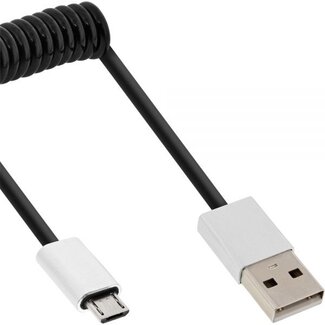 InLine InLine USB Micro B naar USB-A spiraalkabel - USB2.0 - tot 2A / zwart - 3 meter