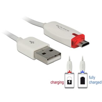 DeLOCK USB Micro B naar USB-A kabel met laadindicator - USB2.0 - tot 1A / wit - 1 meter