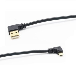 Dolphix USB Micro B haaks naar USB-A haaks kabel - USB2.0 - tot 2A / zwart - 0,15 meter