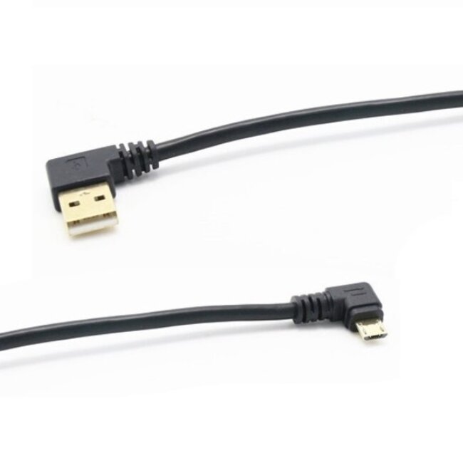 USB Micro B haaks naar USB-A haaks kabel - USB2.0 - tot 2A / zwart - 0,15 meter